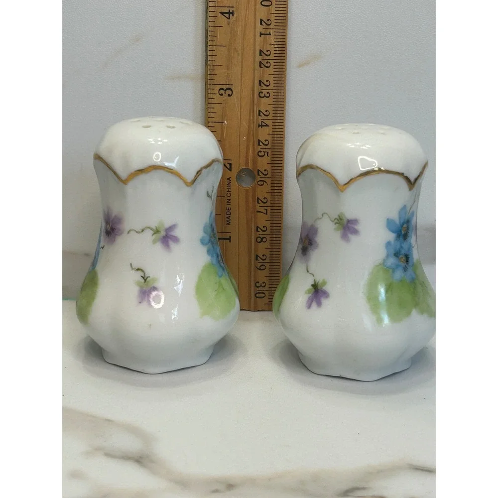 Vintage Kormendi 1980 Hand Painted Floral Porcelain Salt and Pepper Shakers Set